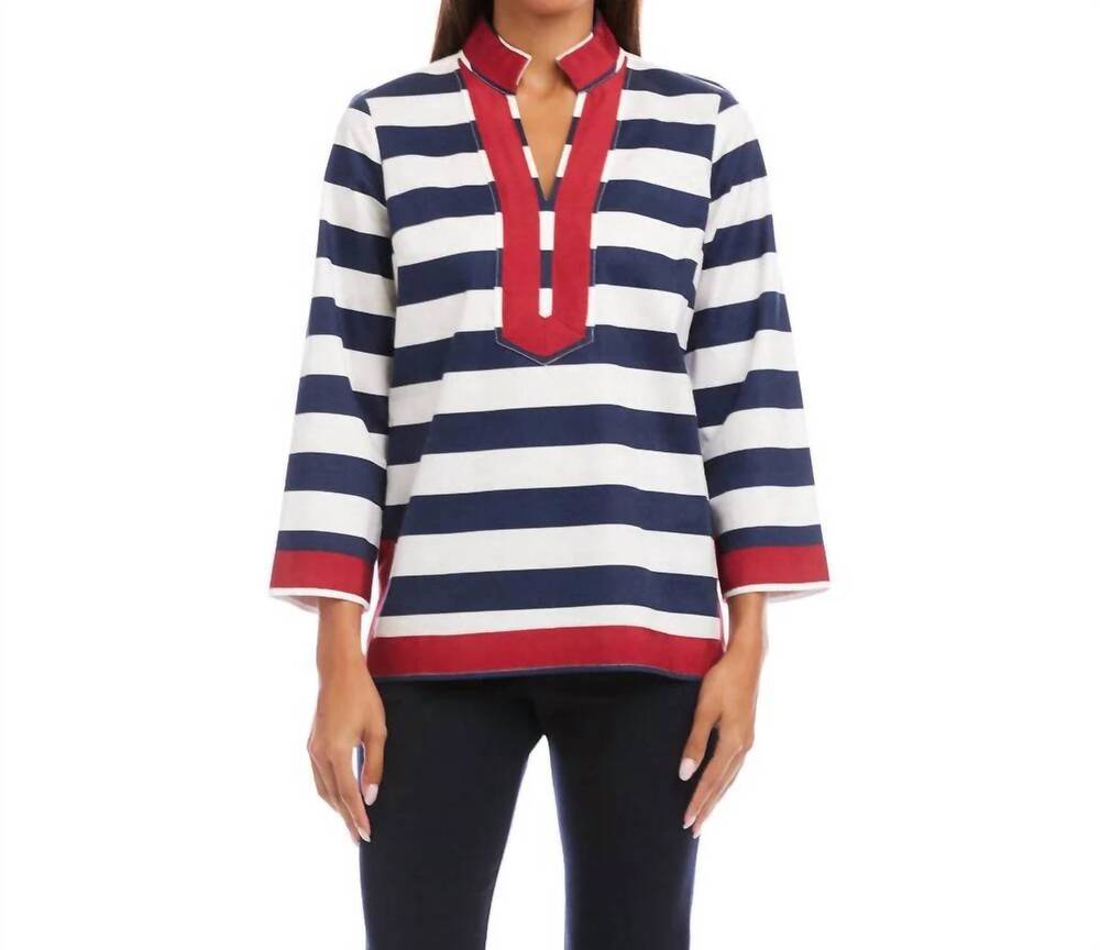 NEW KAREN KANE striped st tropez tunic top in navy with off white